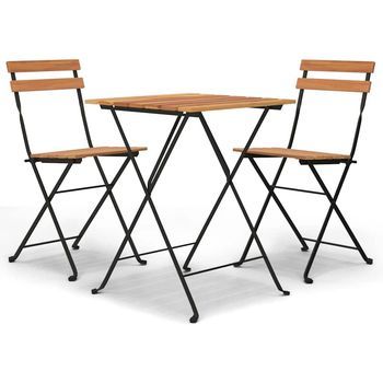 Muebles Cafetería Plegables 3 Uds | Mesa Y Sillas Madera Maciza Teca Y Acero