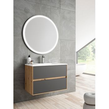 Mueble Mydesign 80 Cm, Estructura Roble Moderno Frontal Antracita Mate. Pack Mueble + Lavabo.