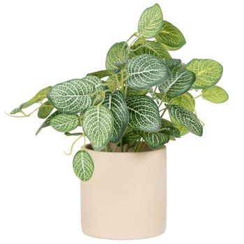 Planta artificial con macetero de gres blanco