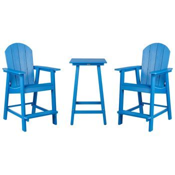 Conjunto De Balcón Mesa Alta Y Sillas Jardín Azul Adirondack