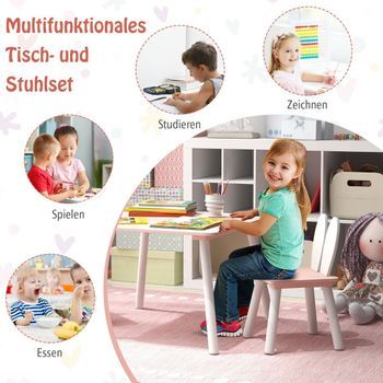 Mesa Infantil Con 2 Sillas 3 Piezas. Grupo De Asientos Para Niños Con Patas De Madera Maciza Rosa