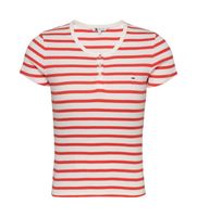 tommy jeans para mujer dw0dw19502 camiseta de manga corta slim button rojo m casual algodon organico sostenible
