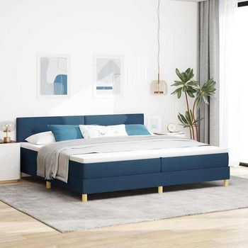 Vidaxl Cama Tipo Box Spring Con Cojín Manual Azul 200 X 200 Cm Tela