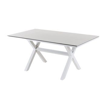 Mesa Auxiliar Cristal Templado, Patas En X, Aluminio Y Cristal, Color Blanco, 140x80cmx65cm