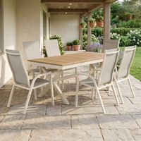conjunto de jardin con mesa extensible y sillas blanco envejecido