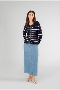 cárdigan rayas motivo calado navy striped s