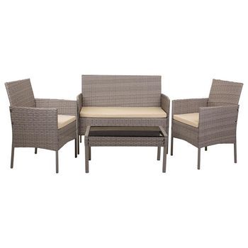 Set Mesa, Sofá Y 2 Sillones Color Gris