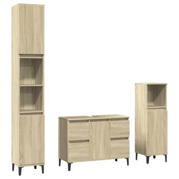 Set De Muebles De Baño 3 Pzas Madera Contrachapada Roble Sonoma Vidaxl