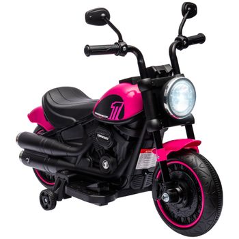 HOMCOM Moto Eléctrica para Niños de 18-36 Meses con Batería 6V Faro y Ruedas Auxiliares Desmontables Rosa   Aosom España