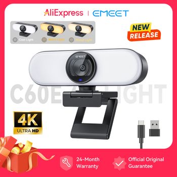 EMEET C60E 4K Webcam con luz de relleno With Fill Light, Adjustable Lighting, luz fría cálida y mixta, 73° FOV, pc camara USB Camera para Gaming/Live Streaming/Videollamadas, Enfoque Automático