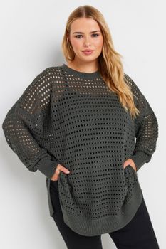 Yours Jersey Gris De Ganchillo Con Aberturas Laterales, Mujer Curvy Y Tallas Grandes, Yours
