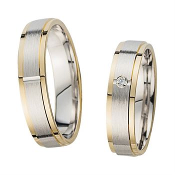 Alianzas oro amarillo y blanco con diamante ancho 5 mm