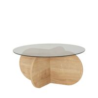 mesa de centro redonda cristal templado y madera o75cm - madera clara