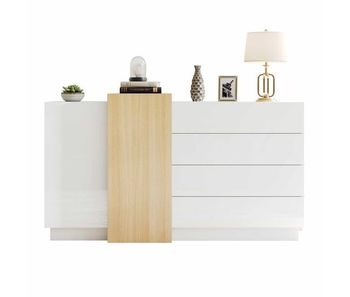 Aparador blanco alto brillo - armario moderno de comedor con almacenamiento - color madera