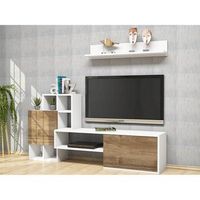 mueble de tv rinaldo 160x30x782 cm estante 90x16x16 cm color blanco nogal