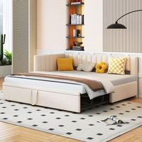 cama nido 90180 x 200 cm en forma de l sofa cama - terciopelo - somier de laminas - beige sin colchon
