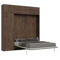 cama plegable 160x190 cm con 1 columna contenedor 2 muebles altos en madera de nogal kanto