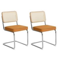 set 2 sillas cantilever terciopelo y ratan urban meuble breuer 53x464x846 cm - naranja