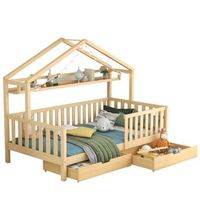 cama alta de 90 x 200 cm - cama alta con cajones - cama individual infantil - madera maciza - natural