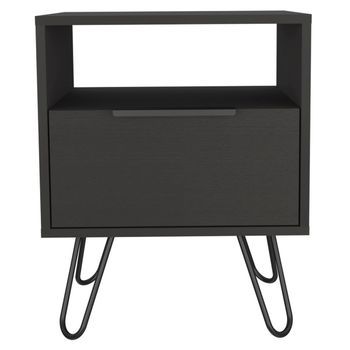 Mesita De Noche Augusta En Melamina Con 2 Estantes Y 1 Gabinete Inferior , Negro , 56.4 Cm  X 45 Cm  X 34.8 Cm