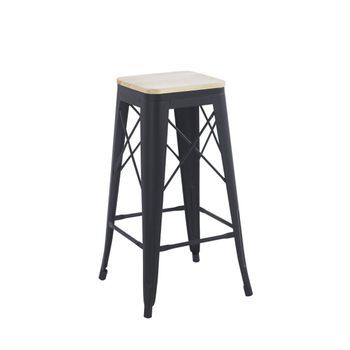Pack 4 Taburetes Valix Madera Natural 76 Cm De Acero Reforzado 76*30*30 Cm - Negro Mate