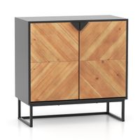 costway armario de almacenamiento mesa de consola con puertas y estante mueble de centro con patas metalicas moderno para salon comedor negro