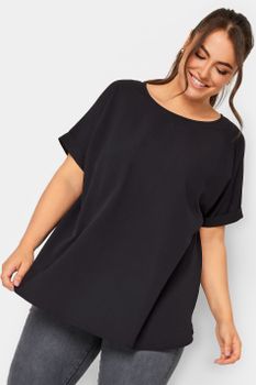 Yours Top Amplio Negro De Manga Corta, Mujer Curvy Y Tallas Grandes, Yours