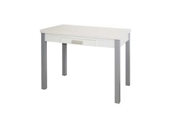 Mesa extensible en acabado blanco con cajón. 100/140×60×98 cm