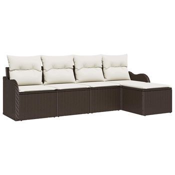 Conjunto De Sofá De Jardín 5 Piezas | Mueble De Jardín Marrón Ratán Sintético