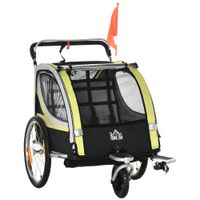 homcom remolque para 2 ninos 2 en 1 funcion de empuje protector de lluvia freno amarillo