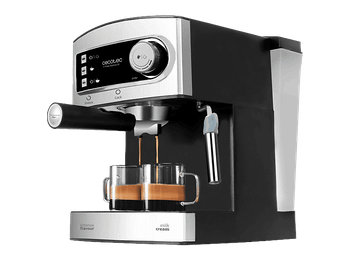 Cafetera express - Cecotec Power Espresso 20, 850W, Presión 20 bares, Depósito 1.5L, Brazo doble salida, Vaporizador, Inox