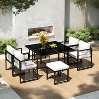 conjunto de jardin de 7 piezas-mesa de cristal templado-blanco