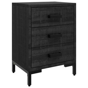 Mesita De Noche Madera Maciza Pino Reciclada Negra 40x30x55 Cm Vidaxl
