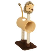 pawhut rascador 104 cm arbol para gatos con diseno de leon postes rascadores tunel cola colgante hasta 7 kg marron claro