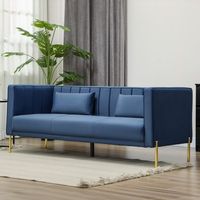 sofa de 3 plazas de terciopelo homcom 1945x76x76 cm azul marino