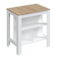 mesa alta tipo isla de cocina edith en color blanco con estantes y tablero tipo madera