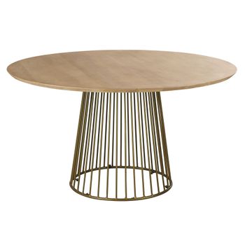 Mesa de comedor redonda de mango macizo y metal acabado latón Ø140 cm