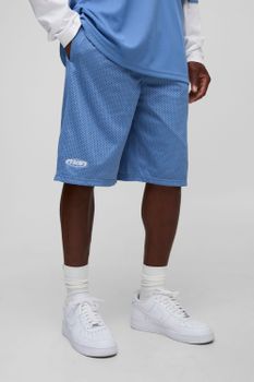 Oversized Varsity Mesh Mid Length Shorts, Azul