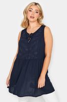 yours top peplum azul marino sin mangas cuerpo bordado mujer curvy y tallas grandes yours