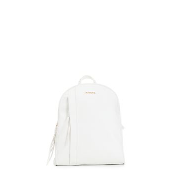 mochila con bolsillo y cremallera, asa con enhebrado white