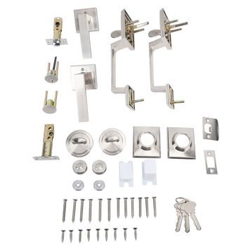 Conjunto De Manijas Para Puerta Doble Con Espaciado De Agujeros Ajustable - Resistente, Cuadrado Moderno, Blanco
