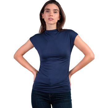 Admas Camiseta tirantes Camiseta de manga corta con cuello alto Frunces para mujer