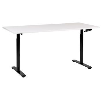Escritorio De Altura Regulable Manualmente Oficina Moderna Patas Redondas 160 X 72 Cm Tablero Blanco Soporte De Acero Negro Destinas