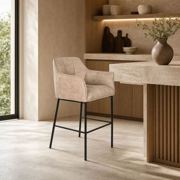 Taburete de microfibra y acero beige 59x60x107 cm