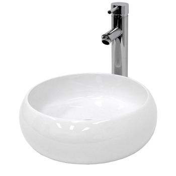Lavabo blanco redondo cerámica con juego de drenaje