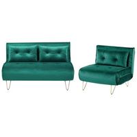 conjunto de sala de estar 3 plazas de terciopelo verde oscuro dorado cojines vestfold