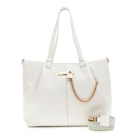 bolso shopping efecto piel con accesorio metalico candado y cadena ivory