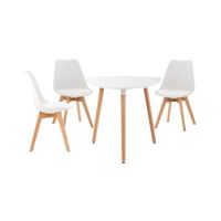 set de mesa y 4 sillas acolchadas en madera blanco