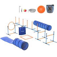 pawhut agility set para perros 11 piezas equipo de agility para perros con 2 tuneles altura ajustable aro de salto y vallas varas de slalom   aosom espana