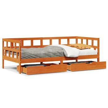 Cama Para Adulto | Cama Individual | Sofá Cama Con Cajones Madera Maciza Pino Marrón Cera 90x200 Cm